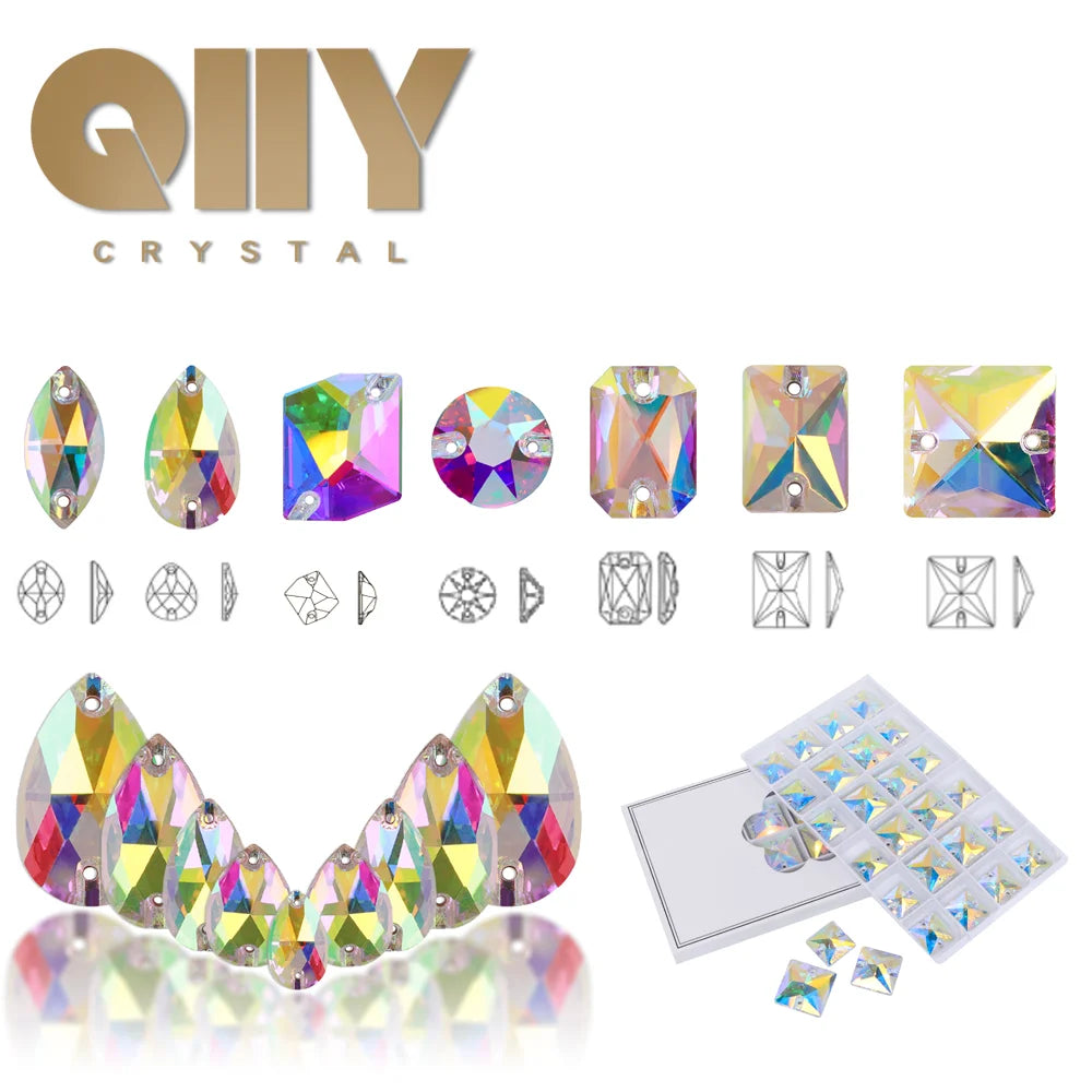 QIYI Mixed Size Packing Crystal AB Colors Different Shape High Quality Glass Crystal Rhinestones for Garment Accessories
