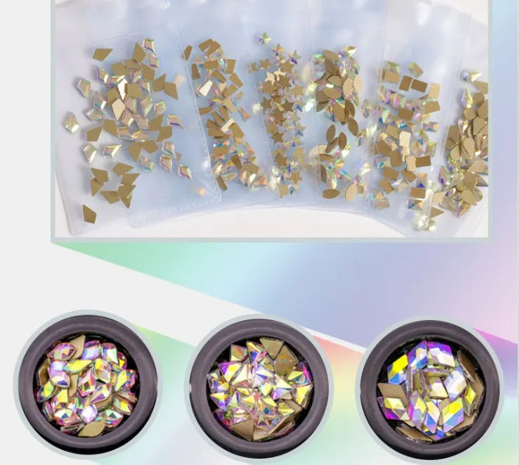 Top Quality flat back shaped rhinestones! 100pcs mix shapes nail art crystal without glue Non hotfix strass