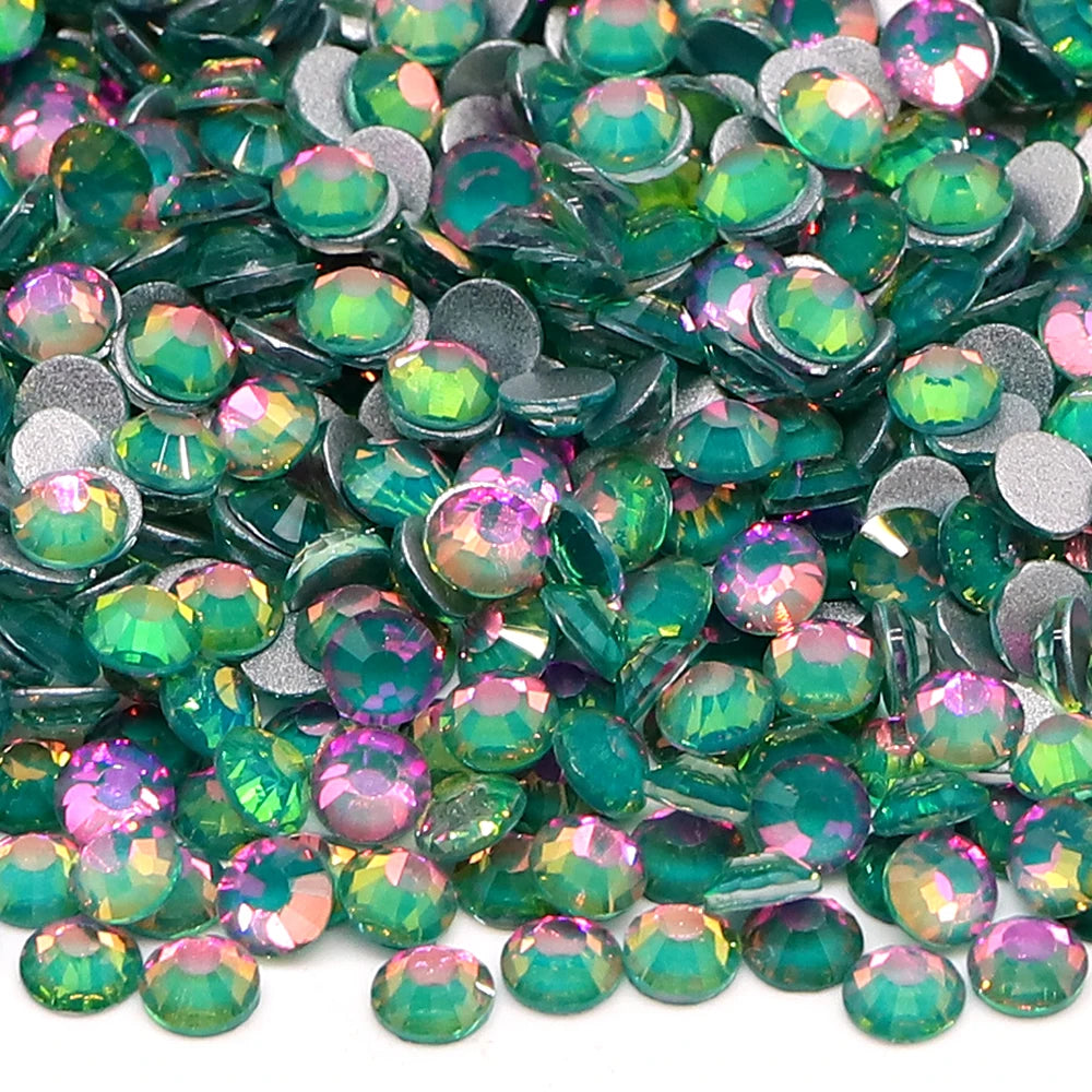 2024 New Design Wholesale Green Colors 30 Kinds Green Rhinestone Rhinestone Non Hotfix Flat Back Crystal Glass  for GYM Clothing