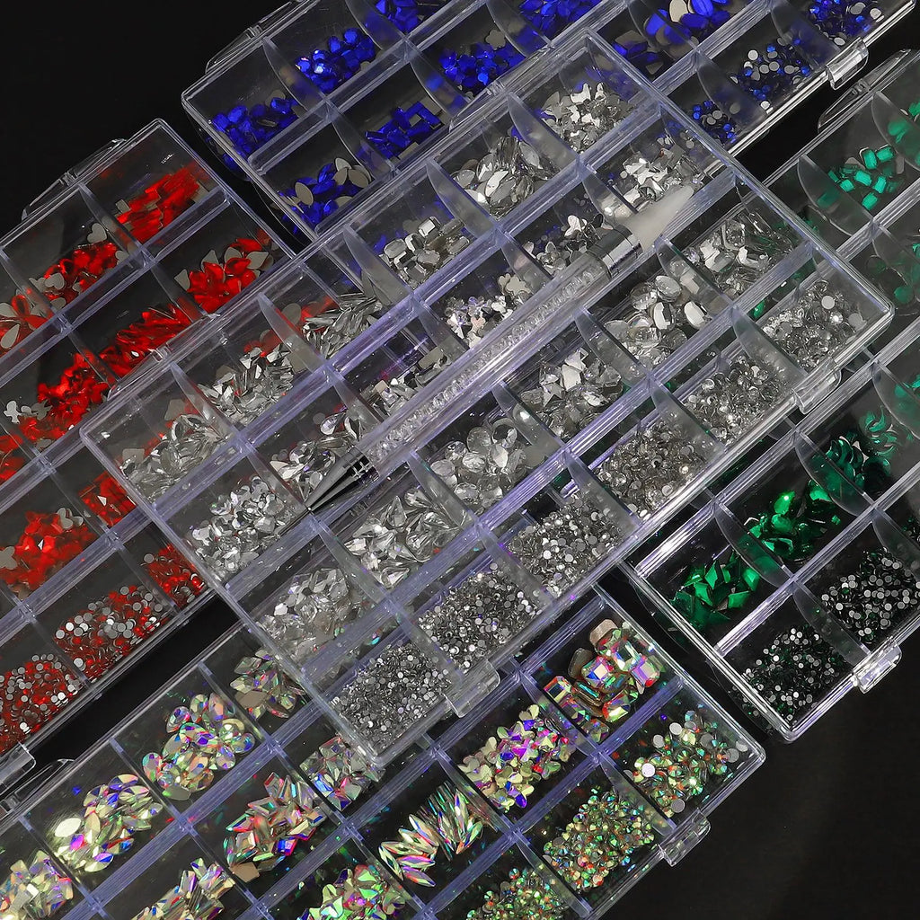 Song Shuo Hot Sales Mix Size Nails Art Crystal Cristal Decoration Red Flat Back Rhinestone Set Kits Stone for Nail