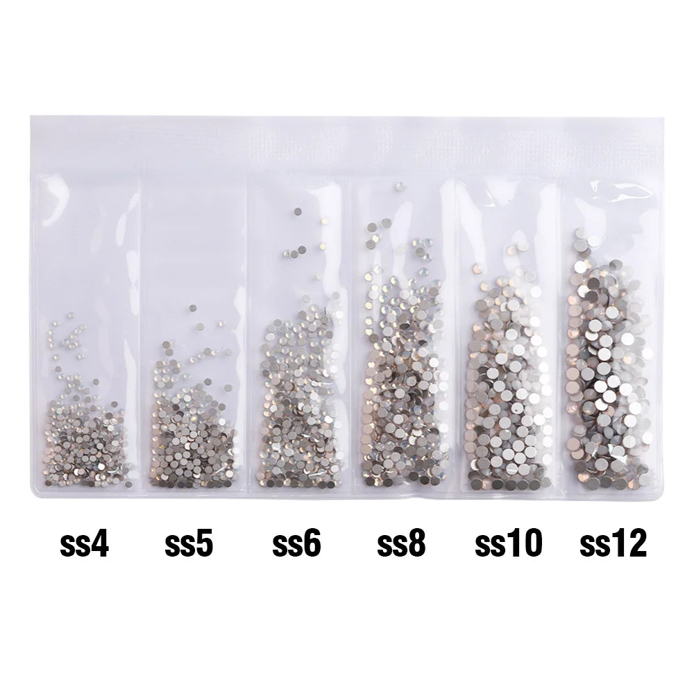 Wholesale 6 Grid Mix Size SS4 SS5 SS6 SS8 SS10 SS12 Crystal AB Rhinestone Flat Back Nail Glass Rhinestones for Fashion Jewelry