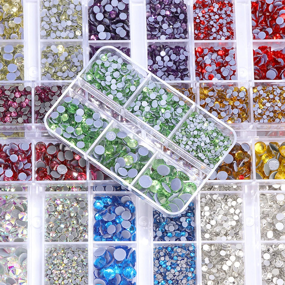 Factory Wholesale Hotfix Flatback Rhinestones Set Diamond 6 Grid Mix Sizes Glass Rhinestone Crystal Gems Supplies Iron on Stones