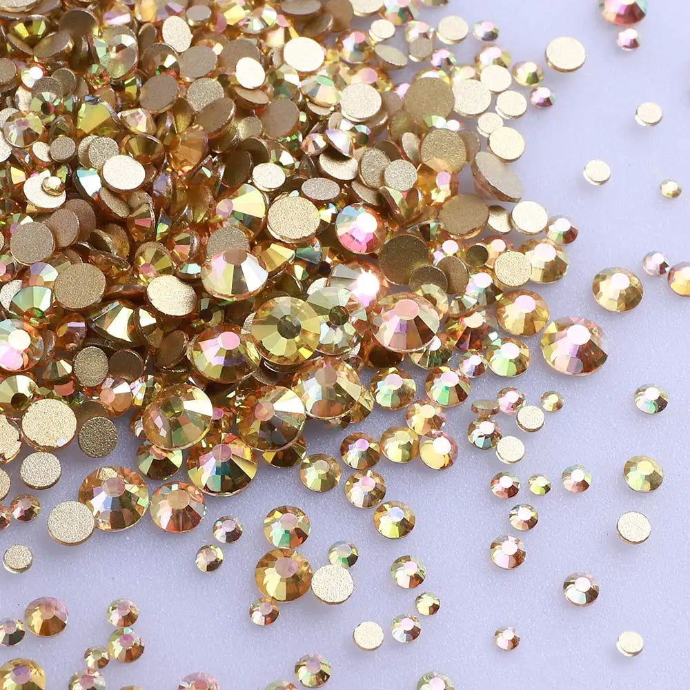 Multi Sizes SS4-SS20 Rhinestones Colorful Non Hot-Fix Round Glitter Crystal Flatback Rhinestone 3D Nail Art Decorations