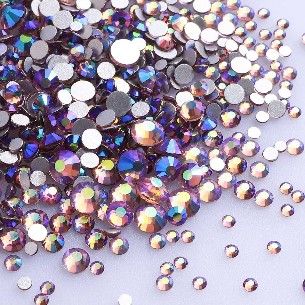 Wholesale 100 Colors Ss4-ss20 Mix Size Strass Crystal Rhinestones Non Hotfix Round Glass Stones Glue on Nail Gems Decoration