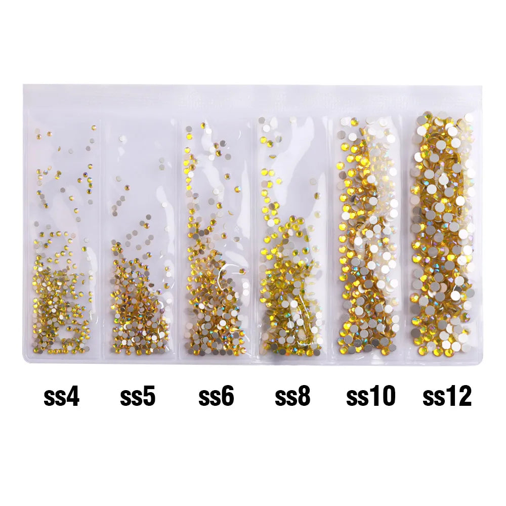Wholesale 6 Grid Mix Size SS4 SS5 SS6 SS8 SS10 SS12 Crystal AB Rhinestone Flat Back Nail Glass Rhinestones for Fashion Jewelry