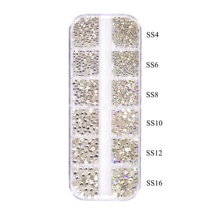 AB 3D Nail Art Rhinestones Wholesale Crystal Suit Rhinestone Bulk Flatback Non Hotfix 12 Grid Box Glass Silver 3 Box Round Shape