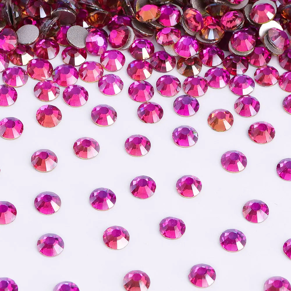 34Kinds Pink Color SS6-SS30 Crystal Rhinestones Bling Bling Glitter Glue on Rhinestones for Gymnastics Performance Clothing