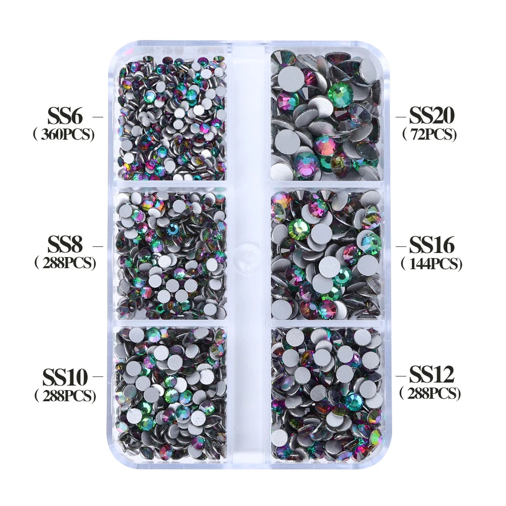 Wholesale 6 Grid Bling Over 80 Colors Mixed Sizes Crystal AB Crystal Glass Flat Back Glass Rhinestones for Clothing