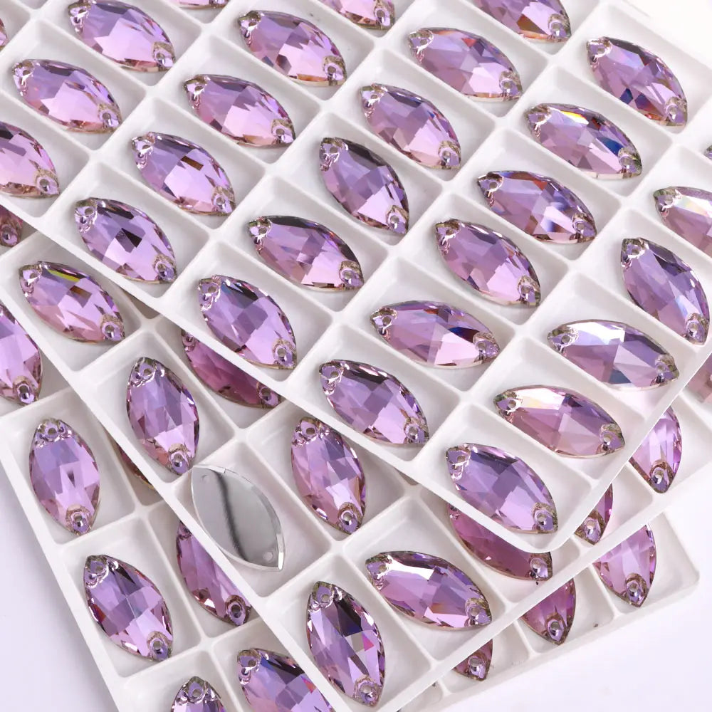 QIYI Factory Top Quality 5A Glass Crystal AB Navette Sew-on Stone Flat Back Coloful Sew on Rhinestones Buttons for Bouquet