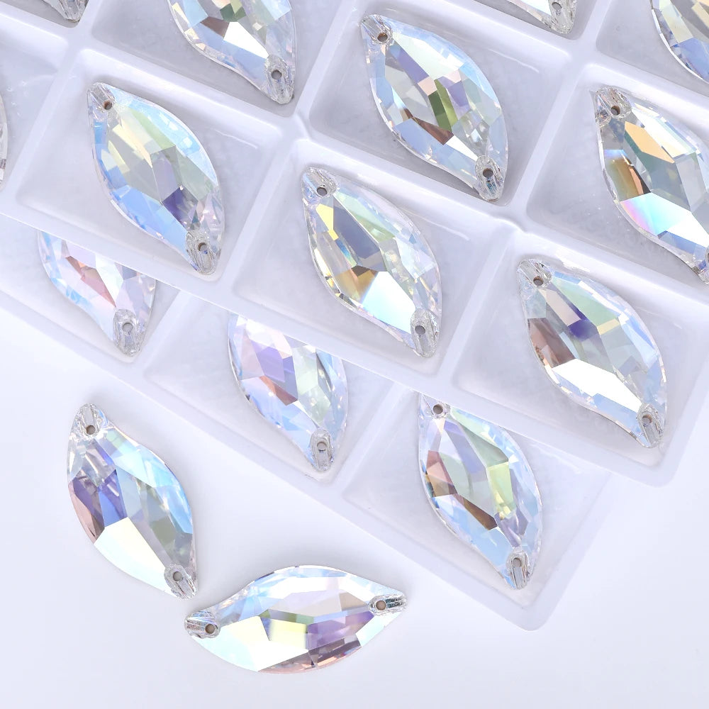QIYI Innovative Design Diamond Leaf Shape High Quality Grade AAAAAA Clear Hard Pure Glass Loose Flat Back Sew-on Rhinestones 9