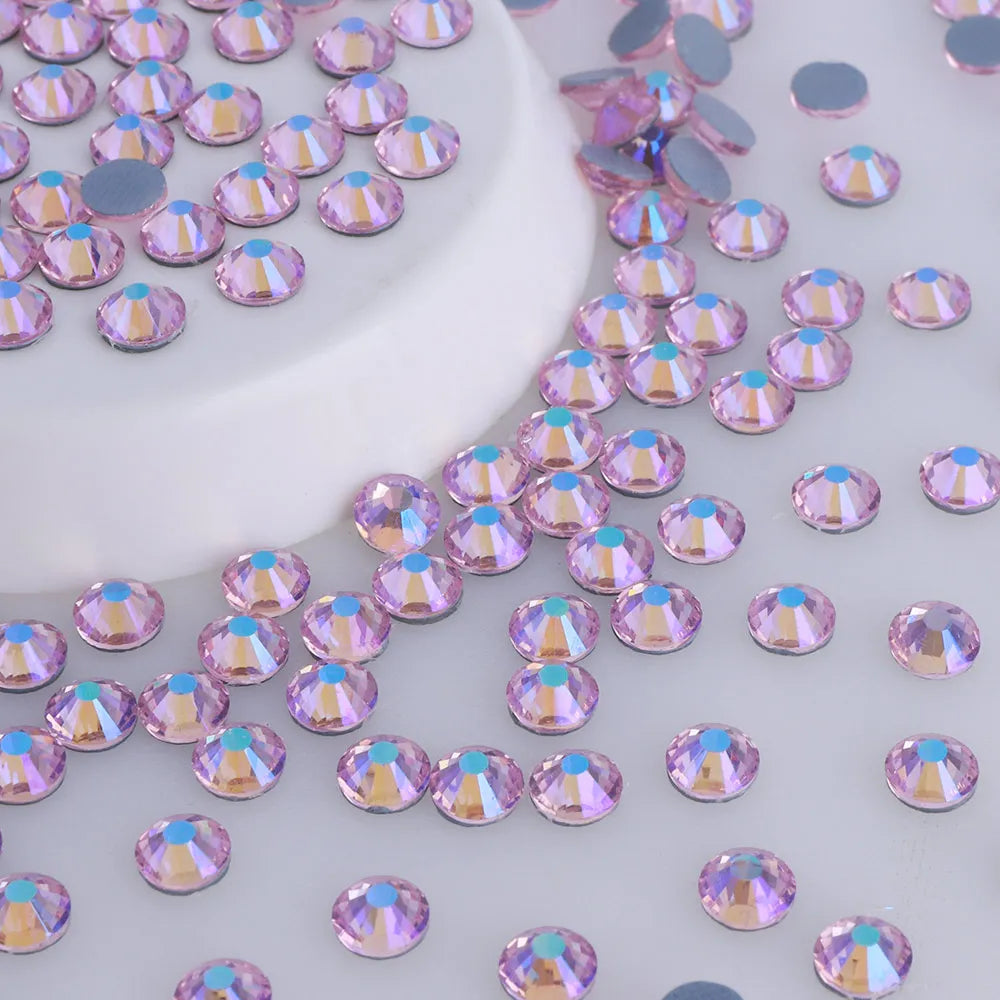 QIYI High Quality Glass Rhinestones Bulk Wholesale Crystal AB Iron on Rhinestone for Custom Transfer Designs