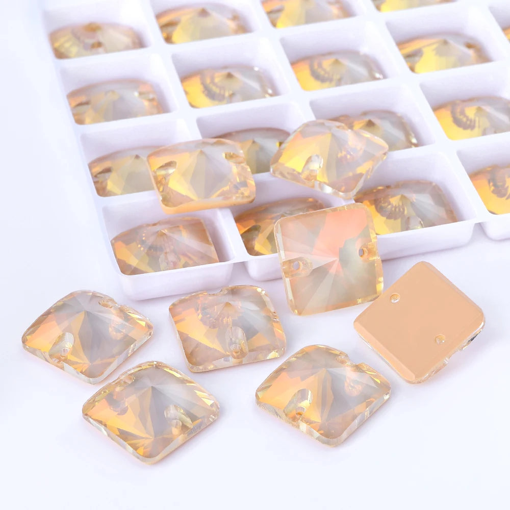 Rivoli Square 15Colors K9 Ready to Ship Glass Sew-on Rhinestone Bling Bling Accessories for Decoration Garments Dress