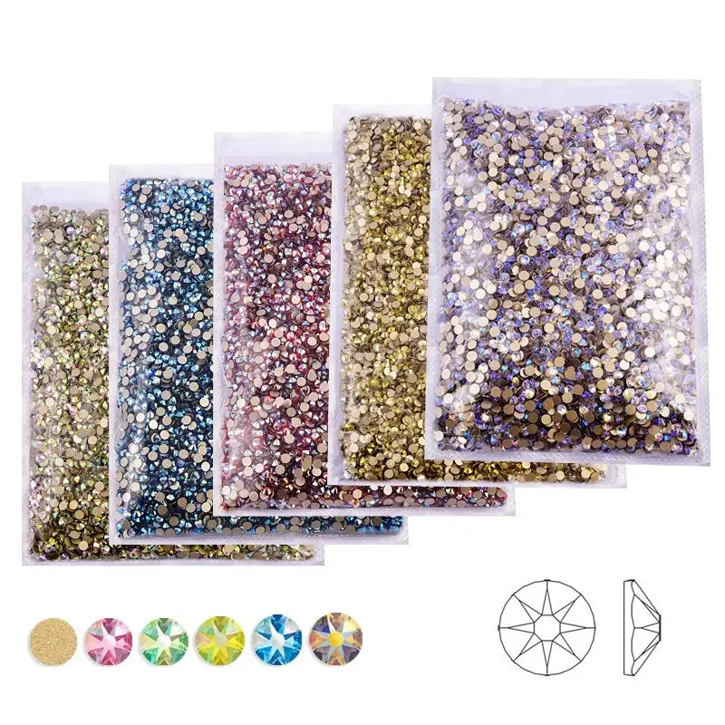 Wholesale Bulk 14400pcs Complete Colors 2088 16 Cut 8big8small AB Color Glass Rhinestones Gold Flatback Non Hotfix for Nail Art