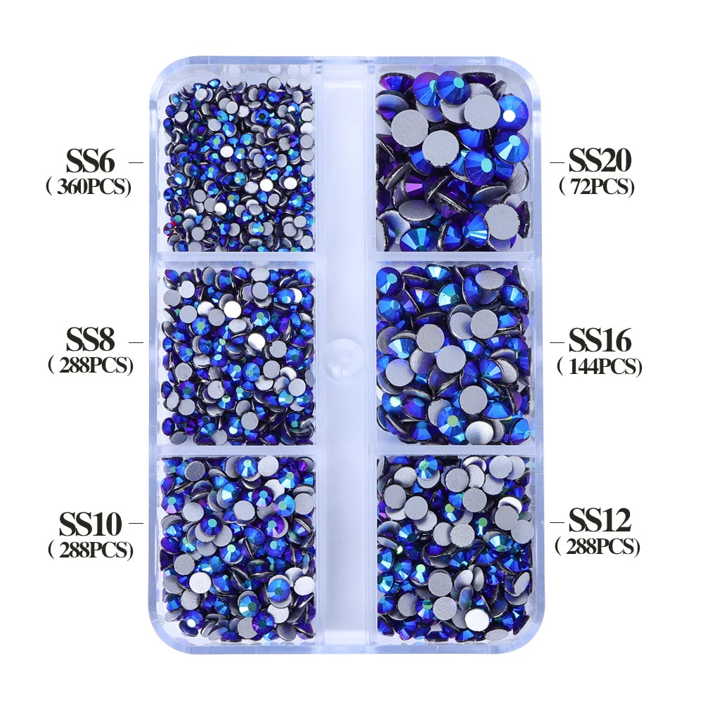 Wholesale 6 Grid Non Hotfix Crystal AB Rhinestone Flatback Glass Rhinestone Mixed Size for Nail Art Decoration