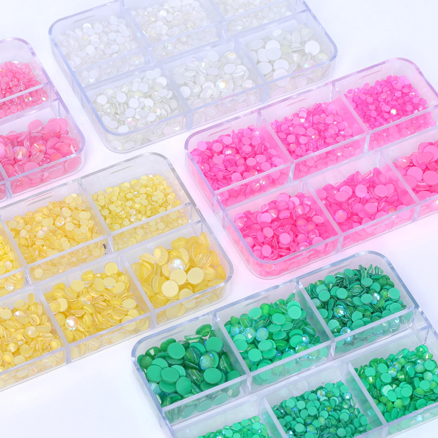 QIYI Wholesale Rhinestones Bulk 6 Grid Box Mocha SS6-SS20 Nail Charms Glass Crystal Manicure Accessories Nail Art