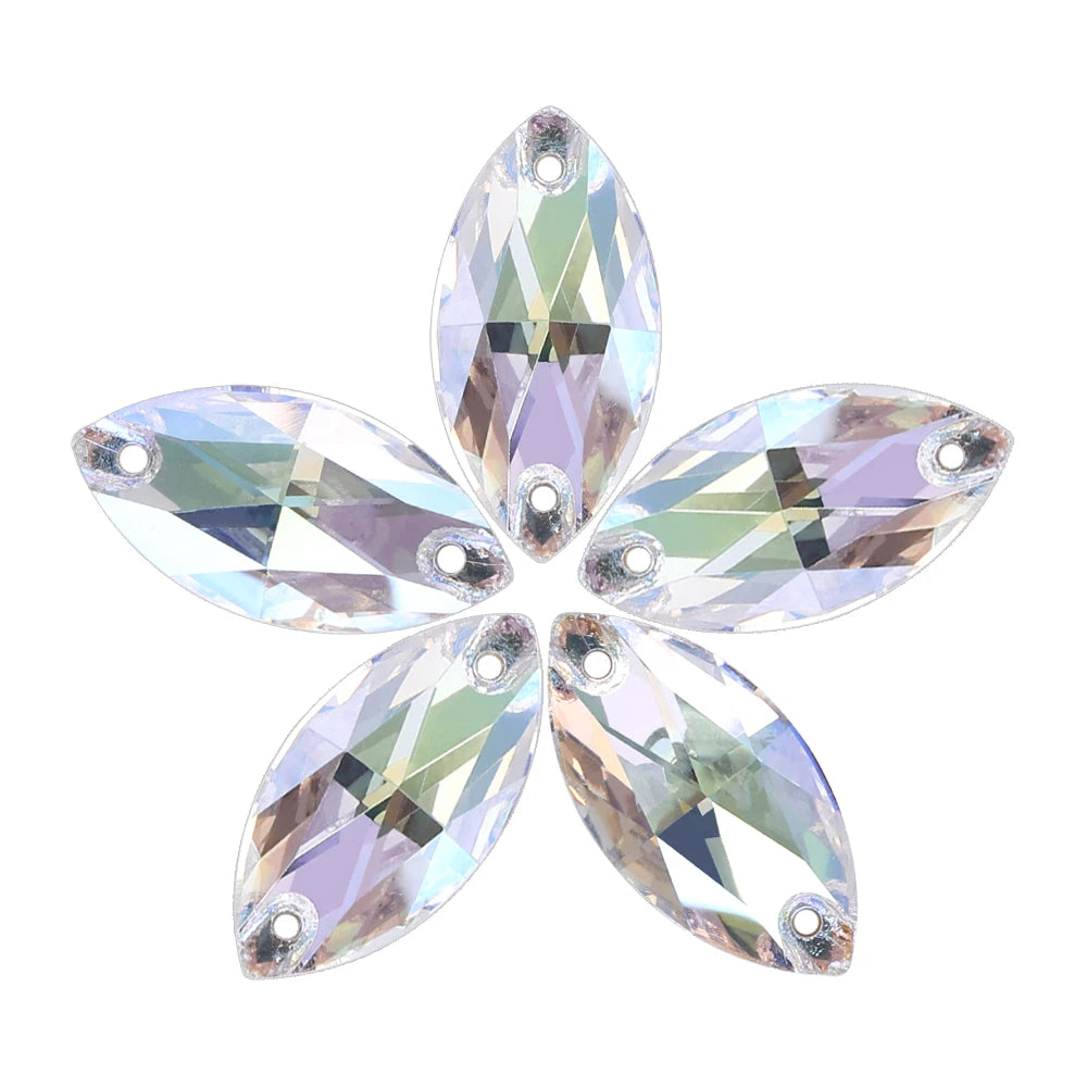Wholesale Navette 55 Colors Shimmer Sew-on Rhinestones Horse Eye Glass Gems Clothing Flatback Sewing Stones for Jewelry Cloth