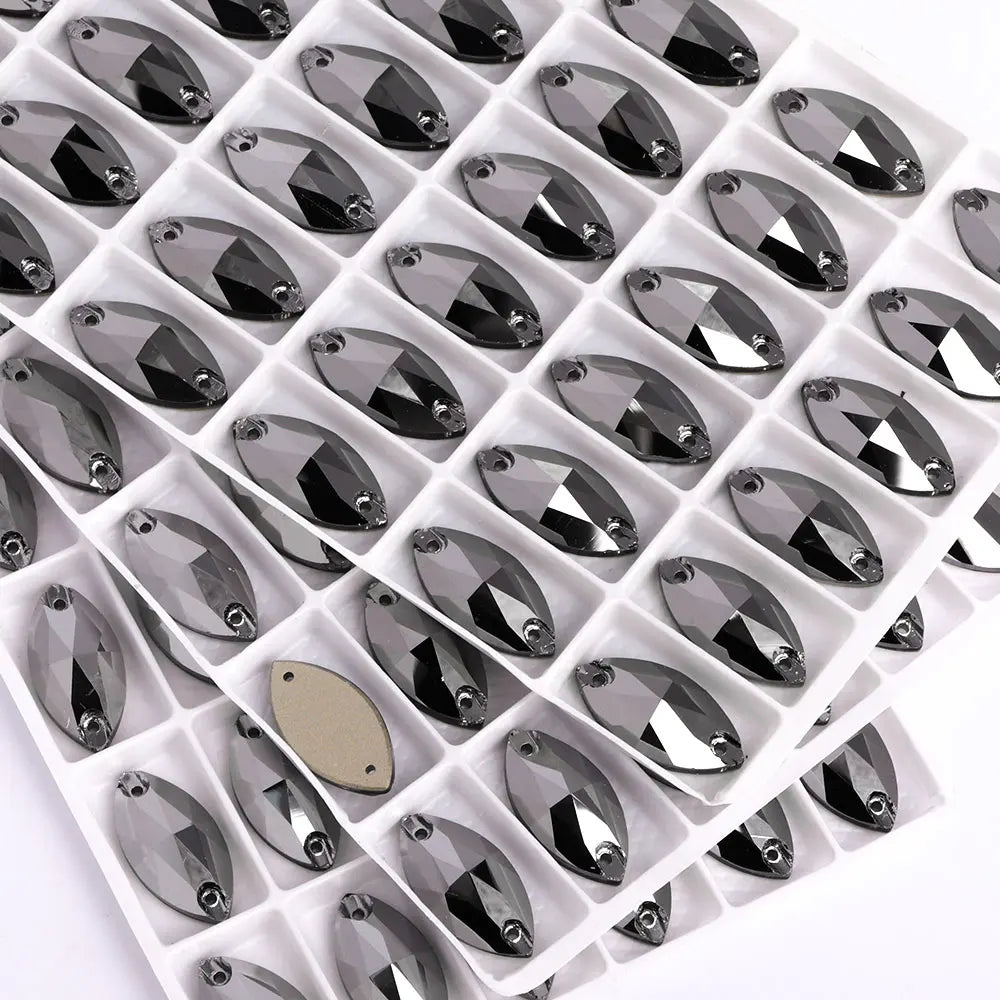 QIYI Factory Top Quality 5A Glass Crystal AB Navette Sew-on Stone Flat Back Coloful Sew on Rhinestones Buttons for Bouquet