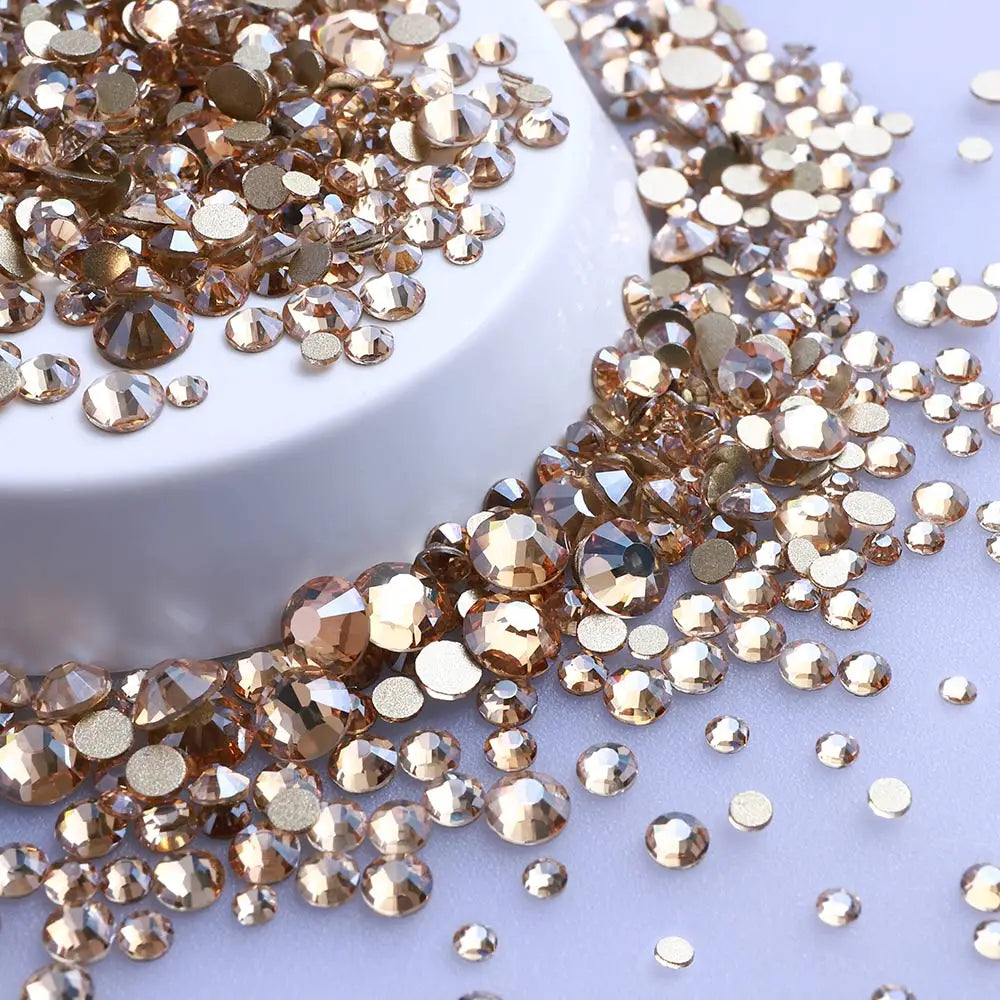 Wholesale Rhinestones 200 Colors 1440pcs  Mix Size Glue on Glass Flat Back Rhinestone Bulk Glass Rhinestone Crystal for Garment