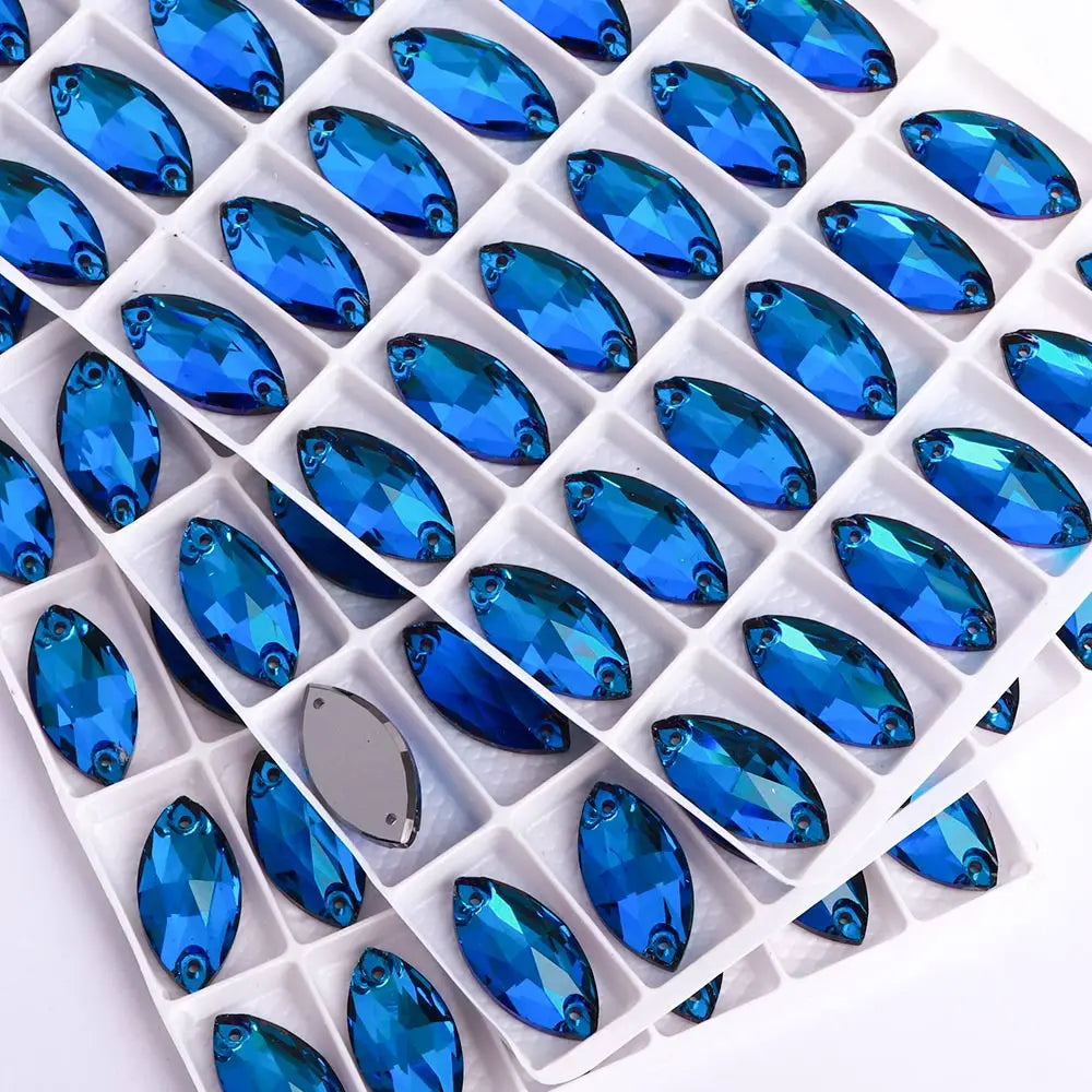 QIYI Factory Top Quality 5A Glass Crystal AB Navette Sew-on Stone Flat Back Coloful Sew on Rhinestones Buttons for Bouquet