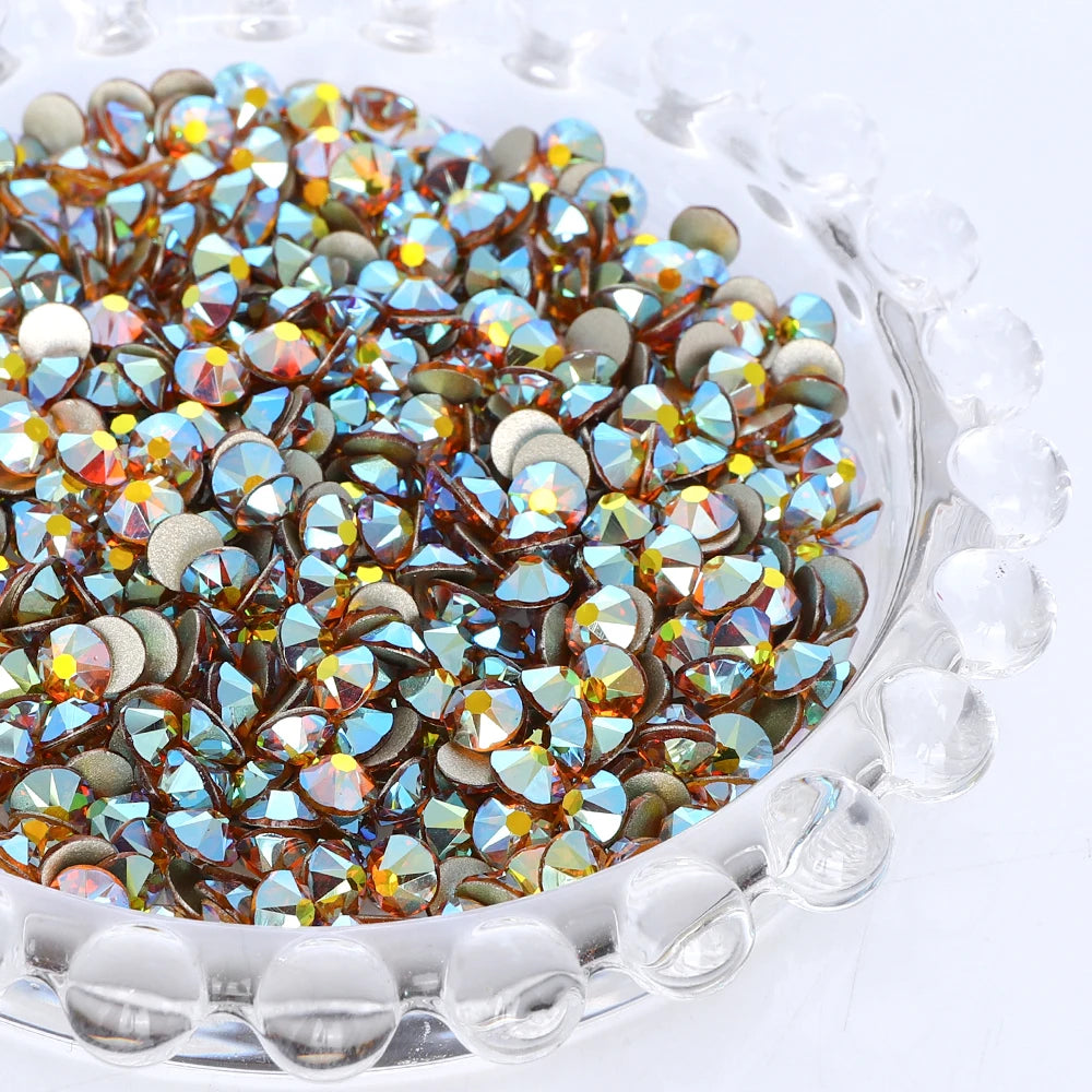 SS10-SS40 Colorful Non Hotfix Rhinestones Golden Base Flat Back Bling Glitter Glass Stones Crystal Strass Diamond for Nail
