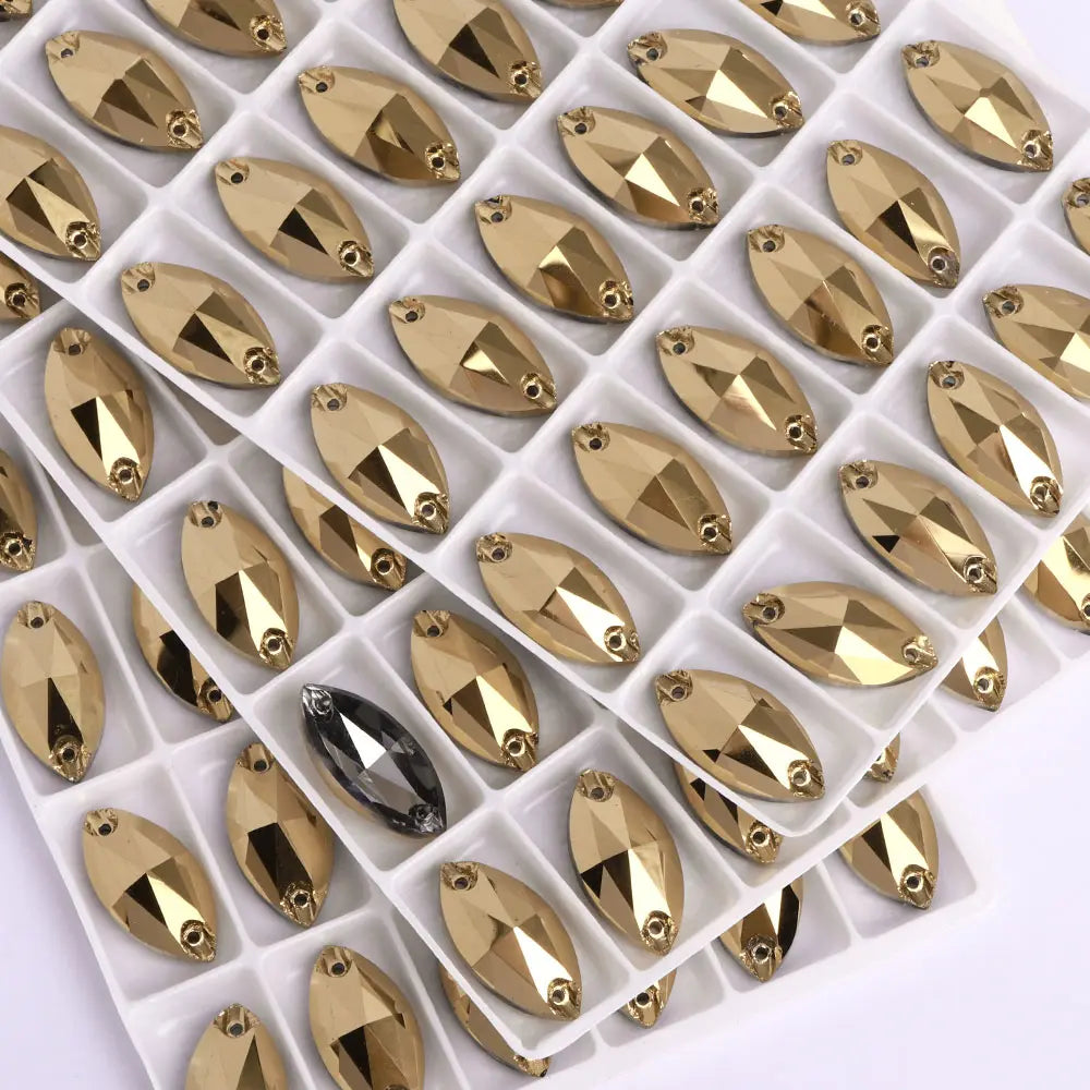 QIYI Factory Top Quality 5A Glass Crystal AB Navette Sew-on Stone Flat Back Coloful Sew on Rhinestones Buttons for Bouquet