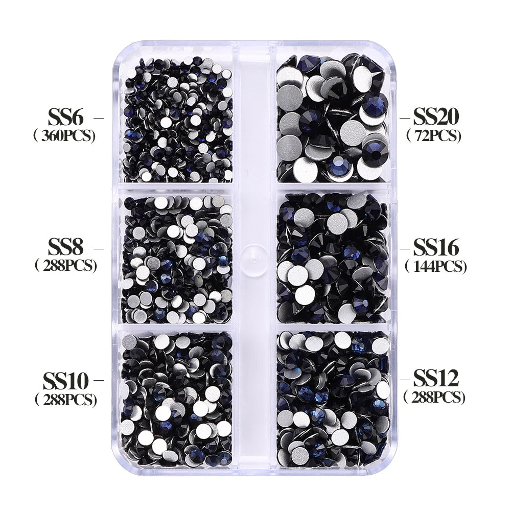 Wholesale 6 Grid Non Hotfix Crystal AB Rhinestone Flatback Glass Rhinestone Mixed Size for Nail Art Decoration