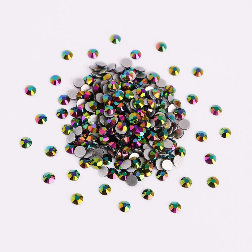 Factory Wholesale SS3 SS4 SS5 SS6 SS8 SS10 SS12 SS16 SS20 Green Magic Crystal Rhinestone Bulk Glass  for Jewelry