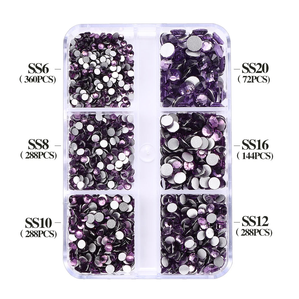 QIYI Wholesale 6 Grid Box 3D Glass Nail Art Boxes Non-Hotfix Rhinestones Flatback Nail Diamond for Shoes Christmas Decorations