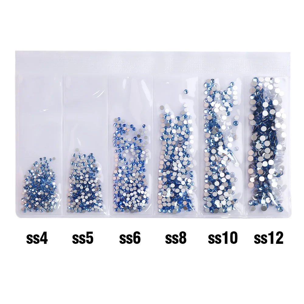 Wholesale 6 Grid Mix Size SS4 SS5 SS6 SS8 SS10 SS12 Crystal AB Rhinestone Flat Back Nail Glass Rhinestones for Fashion Jewelry