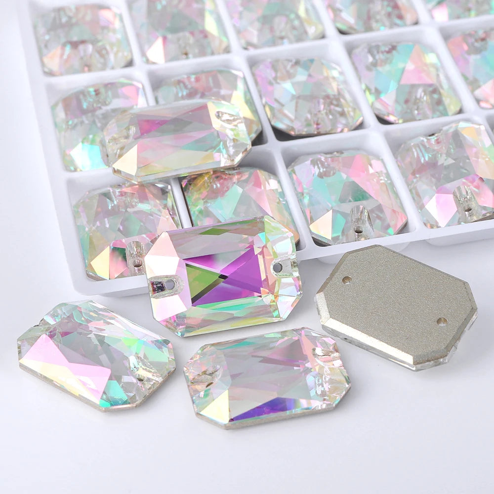60+Colors Emerald Cut Sew on Rhinestones for Dancing Dress Accessories High Quality K9 Glass  for Jewelry Accessories
