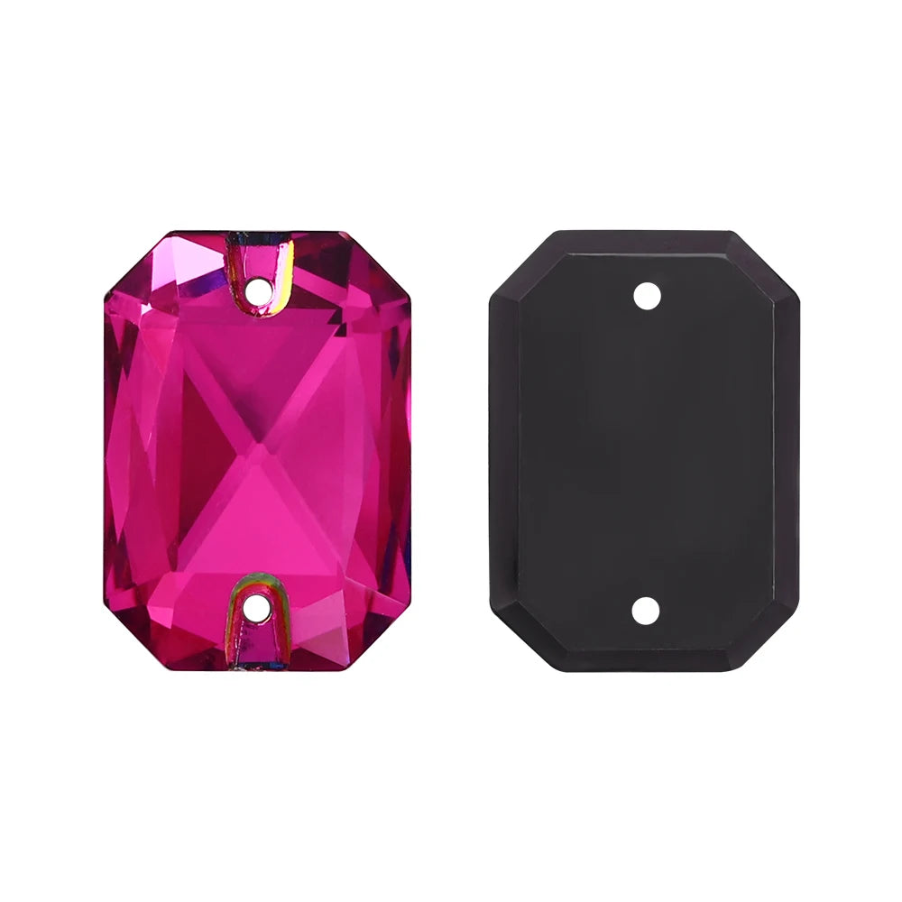 Emerald Cut High Quality Latest Fashion Clear Glass Flat Back Sew-On Rhinestones 12 Facets Multi-Use DIY Wedding Dress Two Holes