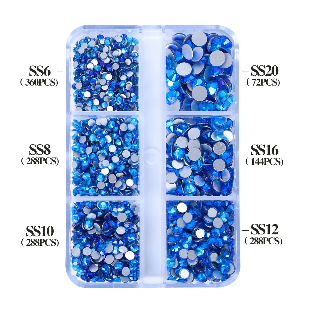 Wholesale 6 Grid Non Hotfix Crystal AB Rhinestone Flatback Glass Rhinestone Mixed Size for Nail Art Decoration