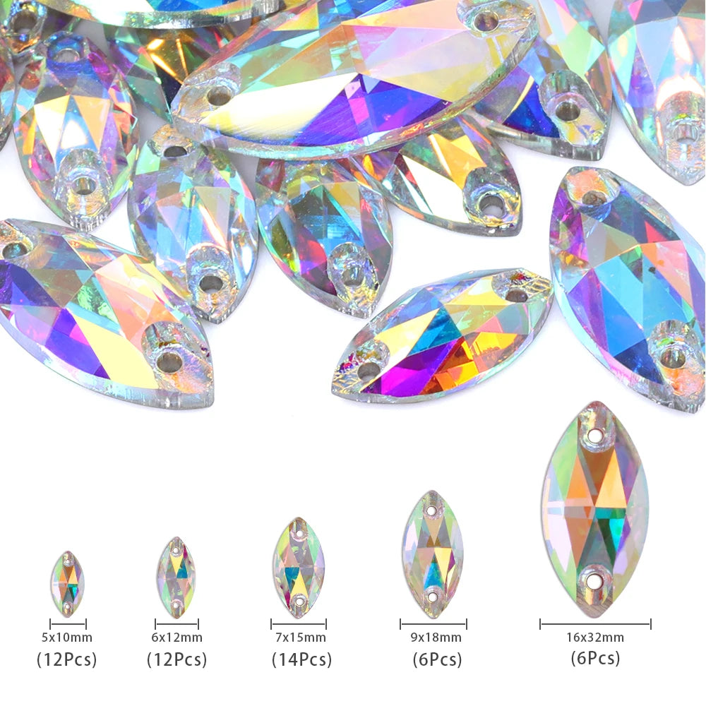 QIYI Mixed Size Packing Crystal AB Colors Different Shape High Quality Glass Crystal Rhinestones for Garment Accessories