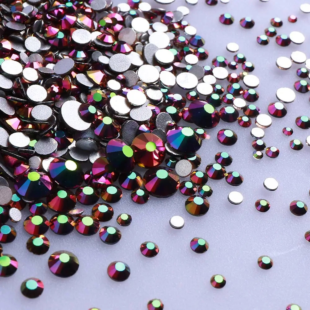 Wholesale 100 Colors Ss4-ss20 Mix Size Strass Crystal Rhinestones Non Hotfix Round Glass Stones Glue on Nail Gems Decoration