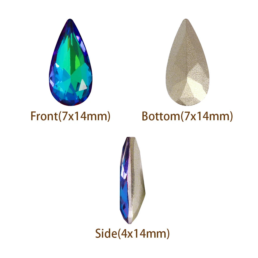 QIYI K9 Glass Tear Drop Shape Effect Color High Quality Fancy Shape Sparkling Bright Shining Point Back Stones for Decoration