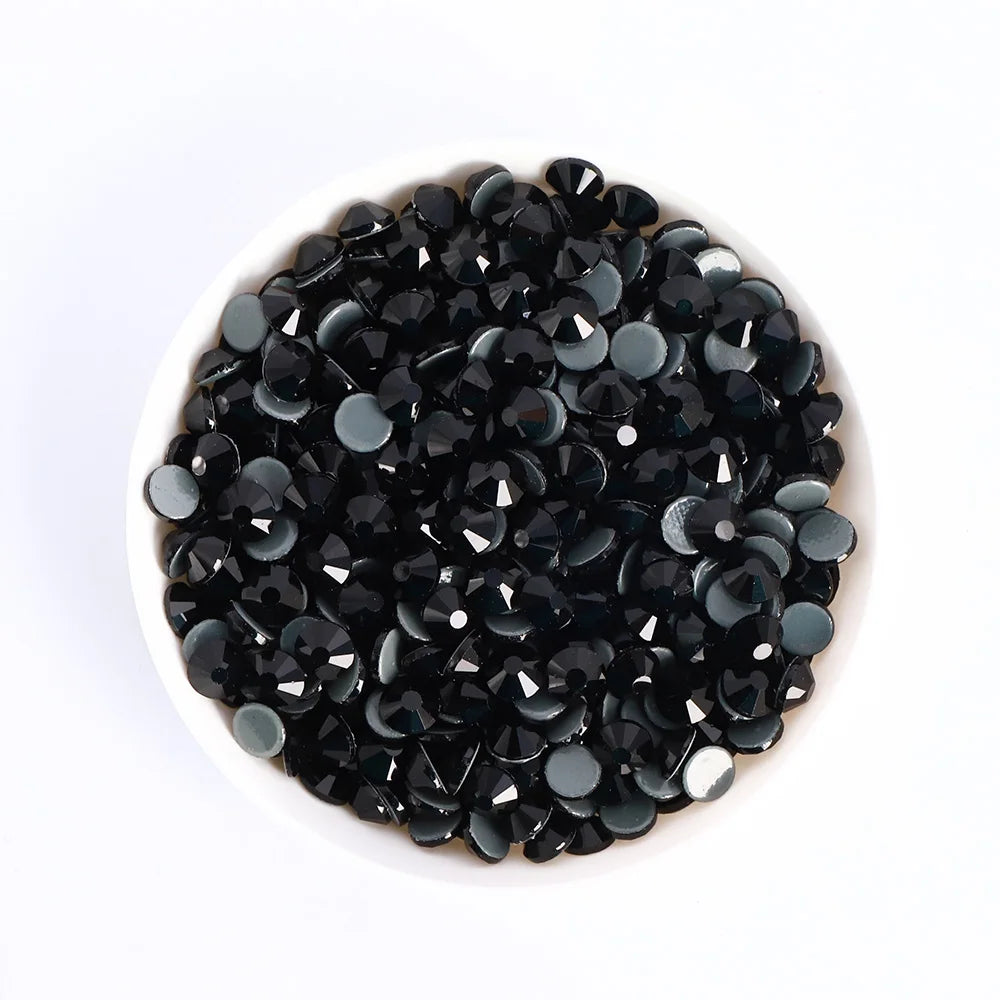 QIYI Hot-Fix Crystal Black Glass Flat Back  Applique Technique  Bulk Purchasing Various Rhinestones for Wedding Dresses Shoes