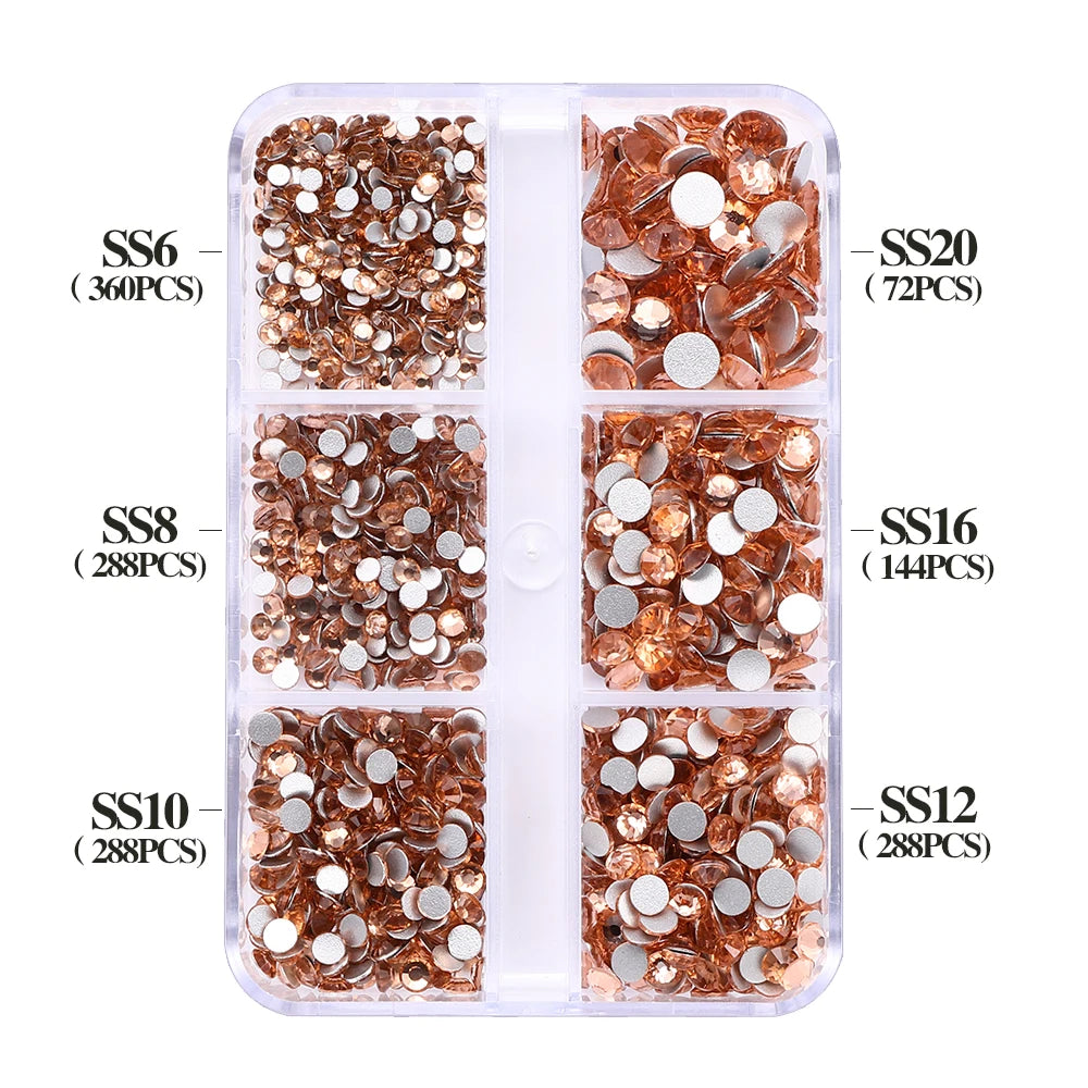 Wholesale 6 Grid Non Hotfix Crystal AB Rhinestone Flatback Glass Rhinestone Mixed Size for Nail Art Decoration
