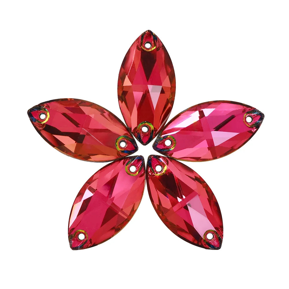 Wholesale Navette 55 Colors Shimmer Sew-on Rhinestones Horse Eye Glass Gems Clothing Flatback Sewing Stones for Jewelry Cloth