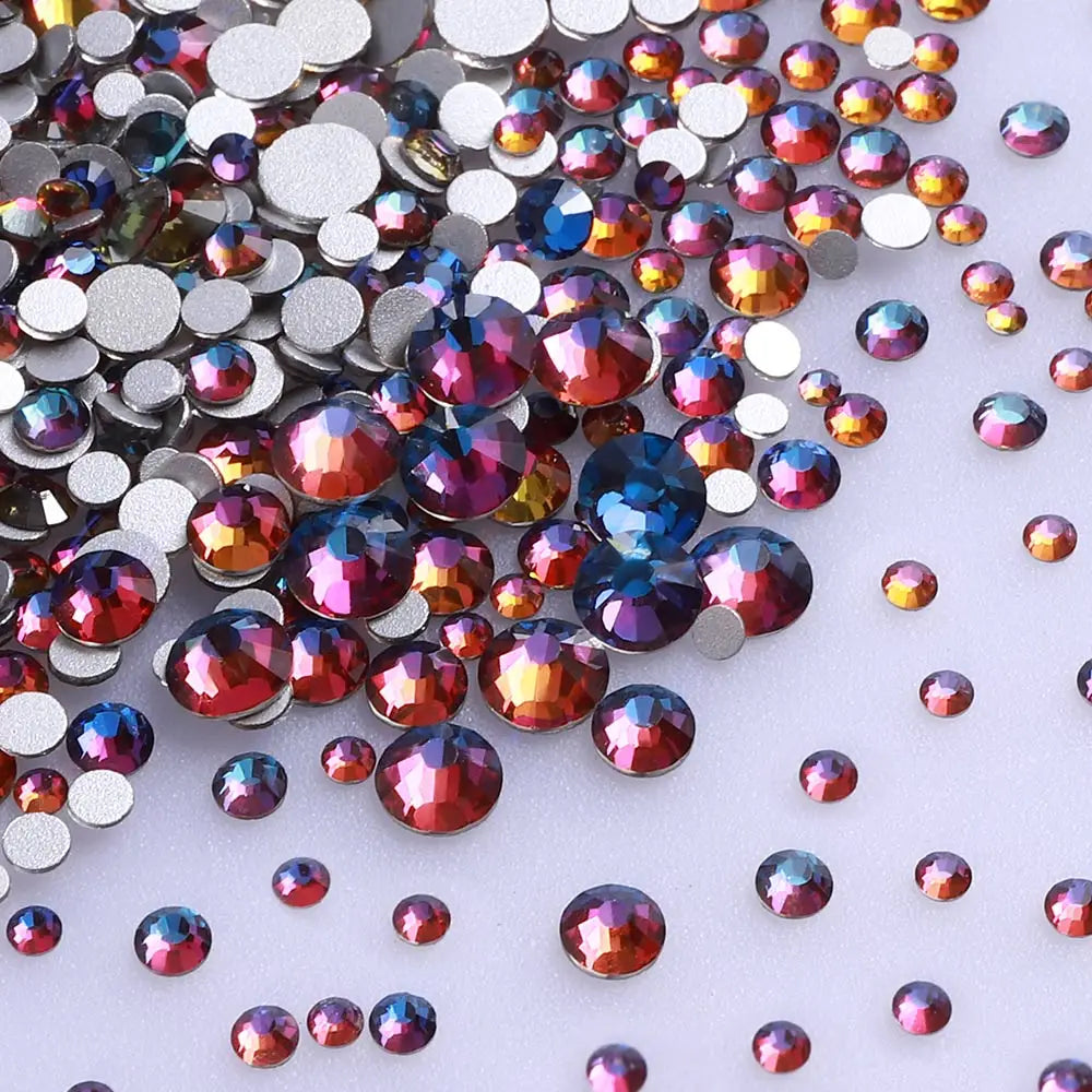Multi Sizes SS4-SS20 Rhinestones Colorful Non Hot-Fix Round Glitter Crystal Flatback Rhinestone 3D Nail Art Decorations