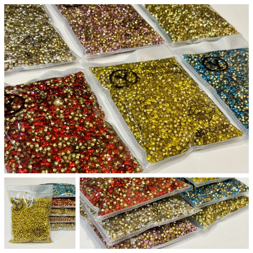 Customized SS6 Pointed Back Crystal Rhinestones Non-Hotfix Chaton Strass for DIY Nail Art Decoration & Wedding Garment Materials