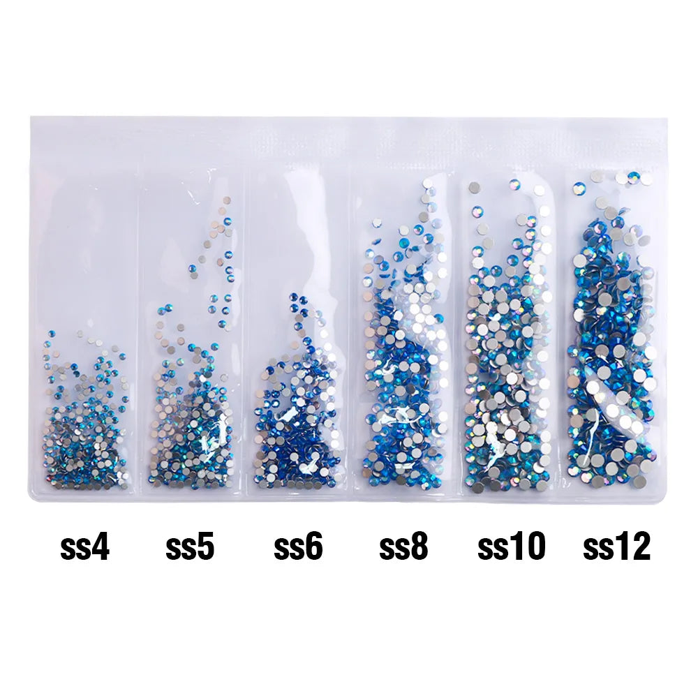 Wholesale 6 Grid Mix Size SS4 SS5 SS6 SS8 SS10 SS12 Crystal AB Rhinestone Flat Back Nail Glass Rhinestones for Fashion Jewelry