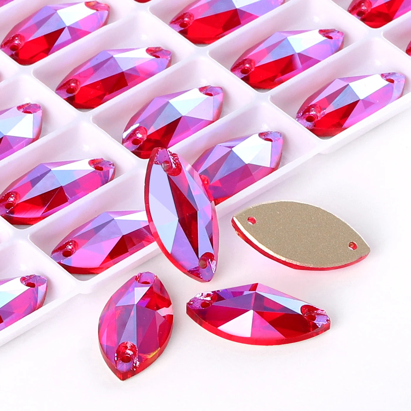 Wholesale Navette 55 Colors Shimmer Sew-on Rhinestones Horse Eye Glass Gems Clothing Flatback Sewing Stones for Jewelry Cloth