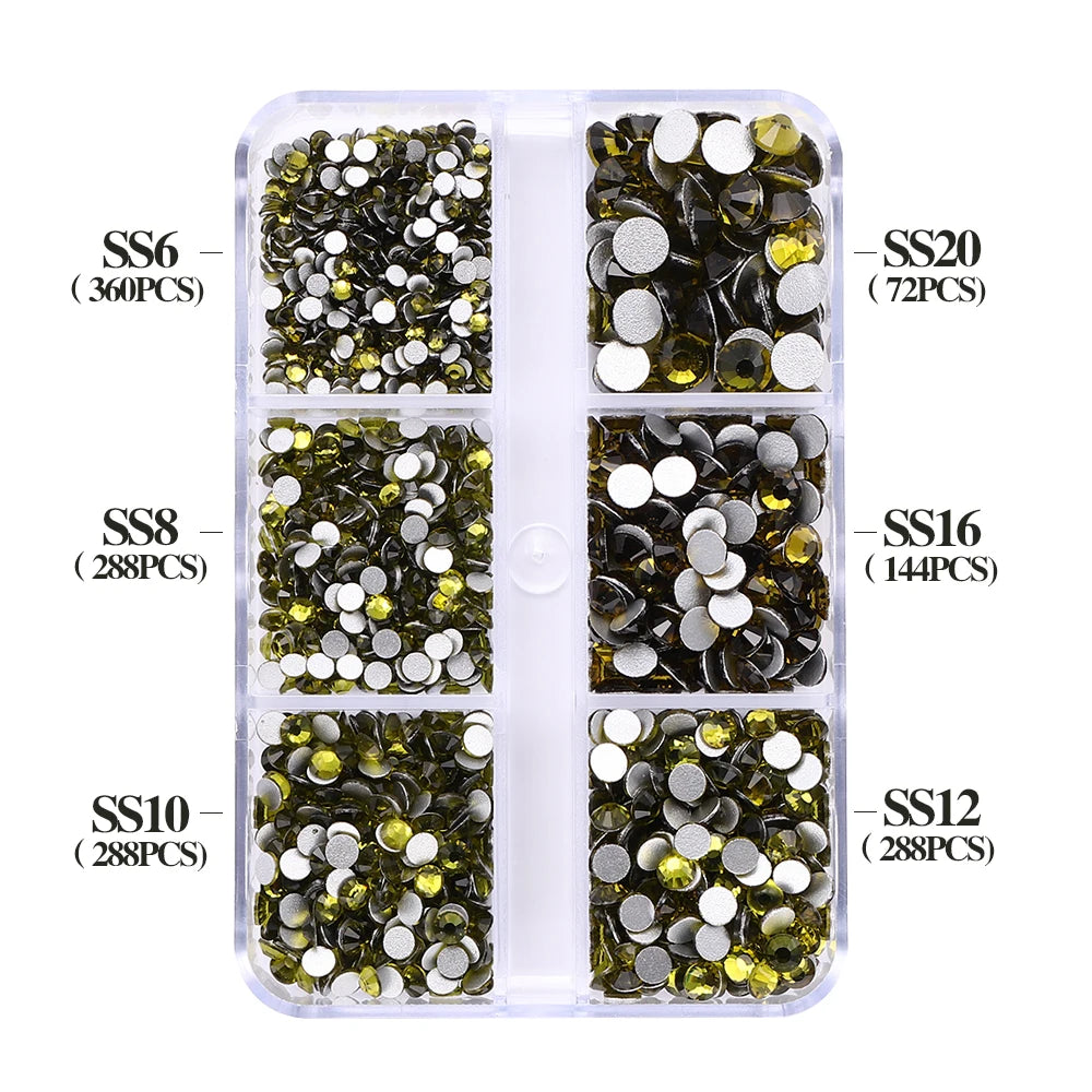 Wholesale 6 Grid Non Hotfix Crystal AB Rhinestone Flatback Glass Rhinestone Mixed Size for Nail Art Decoration