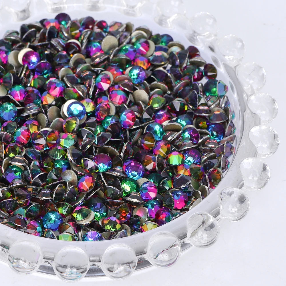SS10-SS40 Colorful Non Hotfix Rhinestones Golden Base Flat Back Bling Glitter Glass Stones Crystal Strass Diamond for Nail