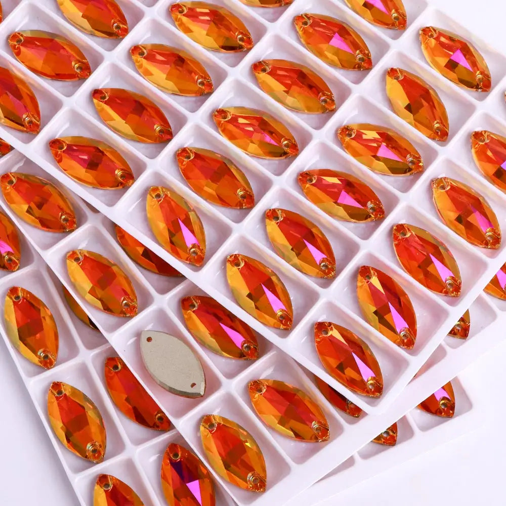QIYI Factory Top Quality 5A Glass Crystal AB Navette Sew-on Stone Flat Back Coloful Sew on Rhinestones Buttons for Bouquet