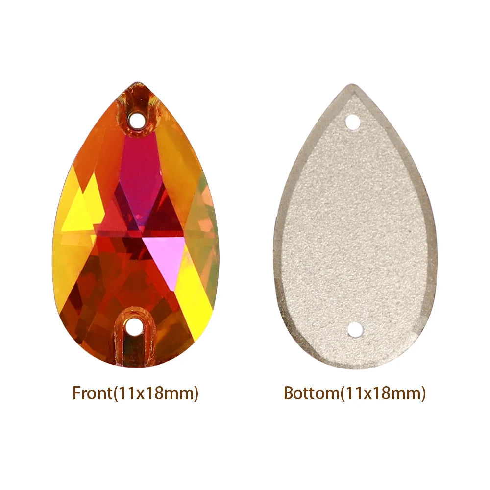 Hot Selling QIYI Brand 55 Colors Multi Size Multi Shape High Quality Flat Back Drop Sew-on Glass Crystal Rhinestones 16 Facets