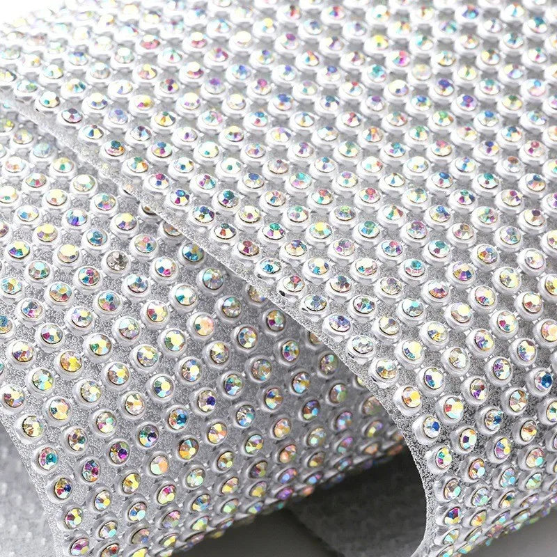 45*120cm 3mm SS12 High Quality Glass Crystal Hot Fix Rhinestone Aluminum Mesh Metallic Adhesive Sheets for Dancing Garment