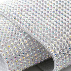 45*120cm 3mm SS12 High Quality Glass Crystal Hot Fix Rhinestone Aluminum Mesh Metallic Adhesive Sheets for Dancing Garment