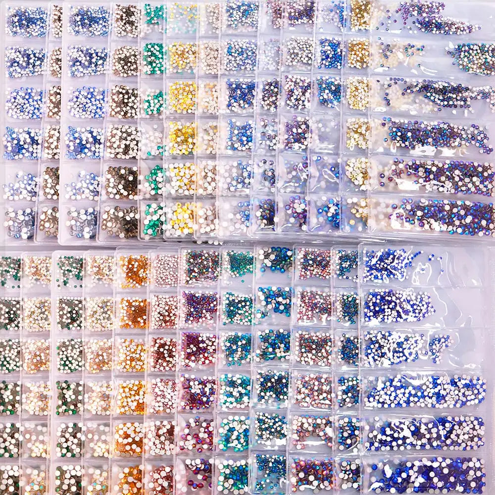 Wholesale 6 Grid Mix Size SS4 SS5 SS6 SS8 SS10 SS12 Crystal AB Rhinestone Flat Back Nail Glass Rhinestones for Fashion Jewelry