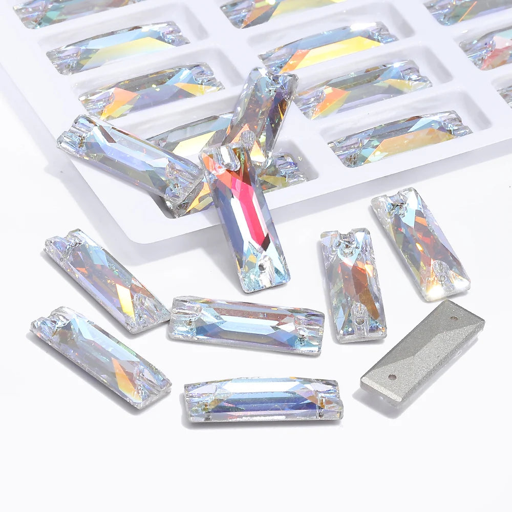 3255 New Arrival 14+ Different Colors and Size Long Strip Shape Flat Back Pure Hard Glass Crystal Sew-on Rhinestones for Garment